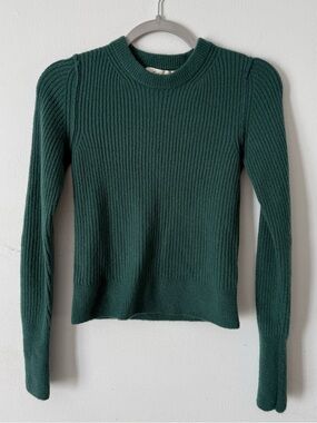 Free People Ribbed Crew Neck Sweater - Emerald Green